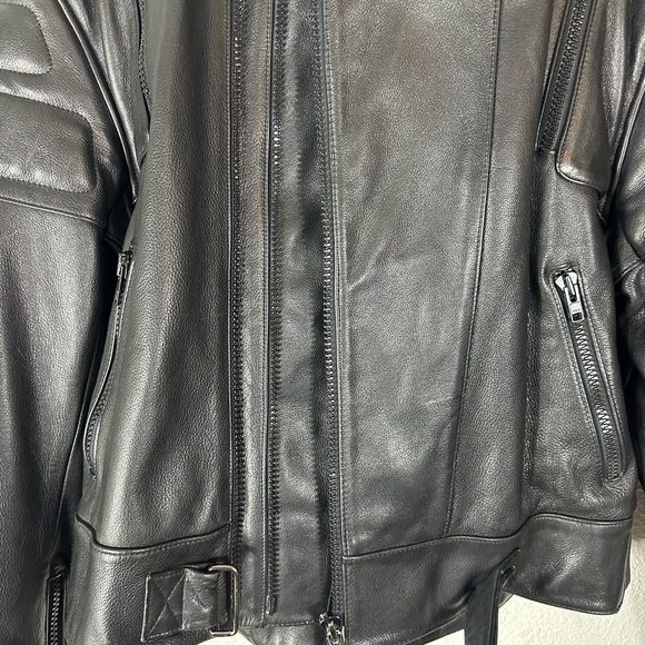 First Gear Motorcycle Black Leather Jacket Size 44 - Picture 5 of 13